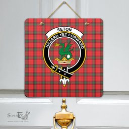 Scottish Seton Modern Clan Tartan Door Sign - Crest Classic Scottish Plaid Tartan Plaid