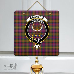 Scottish Carnegie Modern Clan Tartan Door Sign - Crest Classic Scottish Plaid Tartan Plaid