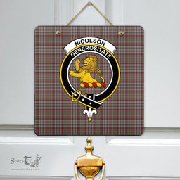Scottish Nicolson Hunting Weathered Clan Tartan Door Sign - Crest Classic Scottish Plaid Tartan Plaid