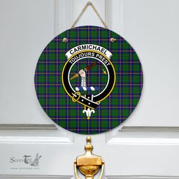 Scottish Carmichael Modern Clan Tartan Door Sign - Crest Classic Scottish Plaid Tartan Plaid