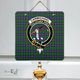 Scottish Carmichael Modern Clan Tartan Door Sign - Crest Classic Scottish Plaid Tartan Plaid