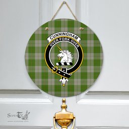 Scottish Cunningham Dress Green Dancers Clan Tartan Door Sign - Crest Classic Scottish Plaid Tartan Plaid