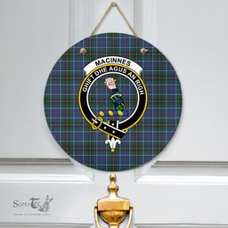 Scottish MacInnes Modern Clan Tartan Door Sign - Crest Classic Scottish Plaid Tartan Plaid
