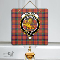 Scottish Nicolson Ancient Clan Tartan Door Sign - Crest Classic Scottish Plaid Tartan Plaid