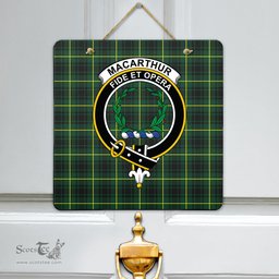 Scottish MacArthur Modern Clan Tartan Door Sign - Crest Classic Scottish Plaid Tartan Plaid