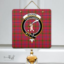 Scottish MacRae Modern Clan Tartan Door Sign - Crest Classic Scottish Plaid Tartan Plaid
