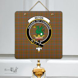 Scottish Seton Hunting Modern Clan Tartan Door Sign - Crest Classic Scottish Plaid Tartan Plaid