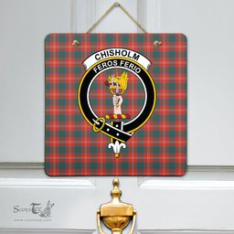 Scottish Chisholm Ancient Clan Tartan Door Sign - Crest Classic Scottish Plaid Tartan Plaid