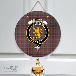 Scottish Cumming Hunting Modern Clan Tartan Door Sign - Crest Classic Scottish Plaid Tartan Plaid