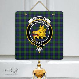 Scottish Campbell Modern Clan Tartan Door Sign - Crest Classic Scottish Plaid Tartan Plaid