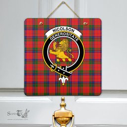 Scottish Nicolson Modern Clan Tartan Door Sign - Crest Classic Scottish Plaid Tartan Plaid