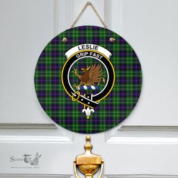 Scottish Leslie Hunting Clan Tartan Door Sign - Crest Classic Scottish Plaid Tartan Plaid