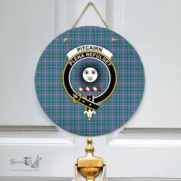Scottish Pitcairn Hunting Clan Tartan Door Sign - Crest Classic Scottish Plaid Tartan Plaid