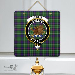 Scottish Leslie Hunting Clan Tartan Door Sign - Crest Classic Scottish Plaid Tartan Plaid