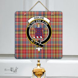 Scottish Ogilvie of Airlie Ancient Clan Tartan Door Sign - Crest Classic Scottish Plaid Tartan Plaid