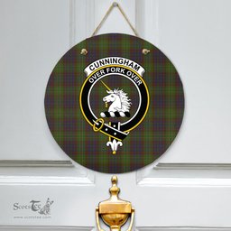 Scottish Cunningham Hunting Modern Clan Tartan Door Sign - Crest Classic Scottish Plaid Tartan Plaid