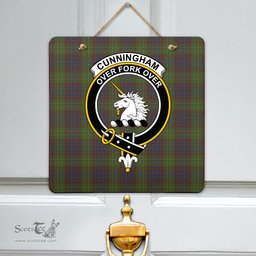 Scottish Cunningham Hunting Modern Clan Tartan Door Sign - Crest Classic Scottish Plaid Tartan Plaid