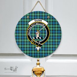 Scottish Gunn Ancient Clan Tartan Door Sign - Crest Classic Scottish Plaid Tartan Plaid