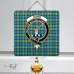 Scottish Gunn Ancient Clan Tartan Door Sign - Crest Classic Scottish Plaid Tartan Plaid