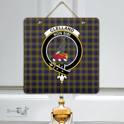 Scottish Clelland Modern Clan Tartan Door Sign - Crest Classic Scottish Plaid Tartan Plaid