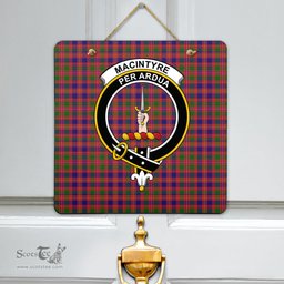 Scottish MacIntyre Modern Clan Tartan Door Sign - Crest Classic Scottish Plaid Tartan Plaid