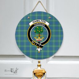 Scottish Hamilton Hunting Ancient Clan Tartan Door Sign - Crest Classic Scottish Plaid Tartan Plaid