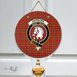 Scottish Hepburn Clan Tartan Door Sign - Crest Classic Scottish Plaid Tartan Plaid