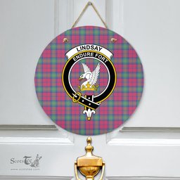 Scottish Lindsay Ancient Clan Tartan Door Sign - Crest Classic Scottish Plaid Tartan Plaid