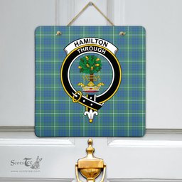 Scottish Hamilton Hunting Ancient Clan Tartan Door Sign - Crest Classic Scottish Plaid Tartan Plaid