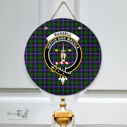 Scottish Russell Modern Clan Tartan Door Sign - Crest Classic Scottish Plaid Tartan Plaid