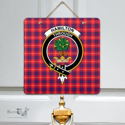 Scottish Hamilton Modern Clan Tartan Door Sign - Crest Classic Scottish Plaid Tartan Plaid