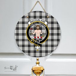 Scottish MacFarlane Black White Ancient Clan Tartan Door Sign - Crest Classic Scottish Plaid Tartan Plaid