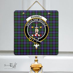 Scottish Russell Modern Clan Tartan Door Sign - Crest Classic Scottish Plaid Tartan Plaid