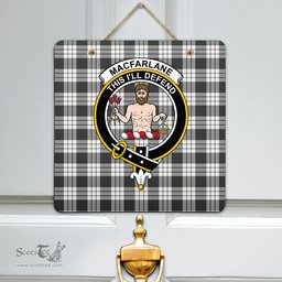 Scottish MacFarlane Black White Ancient Clan Tartan Door Sign - Crest Classic Scottish Plaid Tartan Plaid