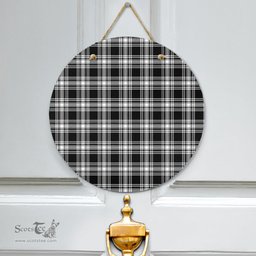 Scottish Menzies Black White Modern Clan Tartan Door Sign - Classic Scottish Plaid Tartan Plaid