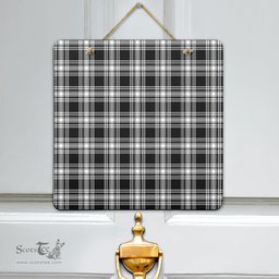 Scottish Menzies Black White Modern Clan Tartan Door Sign - Classic Scottish Plaid Tartan Plaid