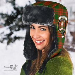 Scottish Menzies Green Modern Clans Tartan Trapper Hat - Crest Classic Scottish Plaid Tartan Plaid