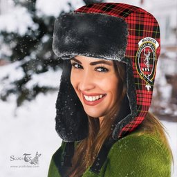 Scottish MacQueen Modern Clans Tartan Trapper Hat - Crest Classic Scottish Plaid Tartan Plaid