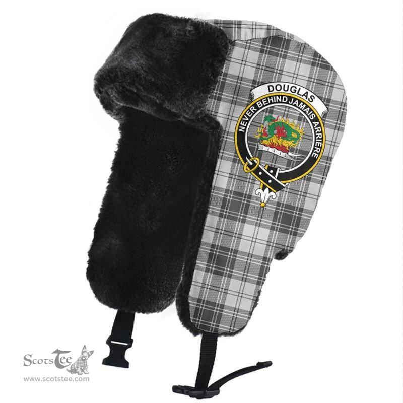 Scottish Douglas Grey Modern Clans Tartan Trapper Hat - Crest Classic Scottish Plaid Tartan Plaid