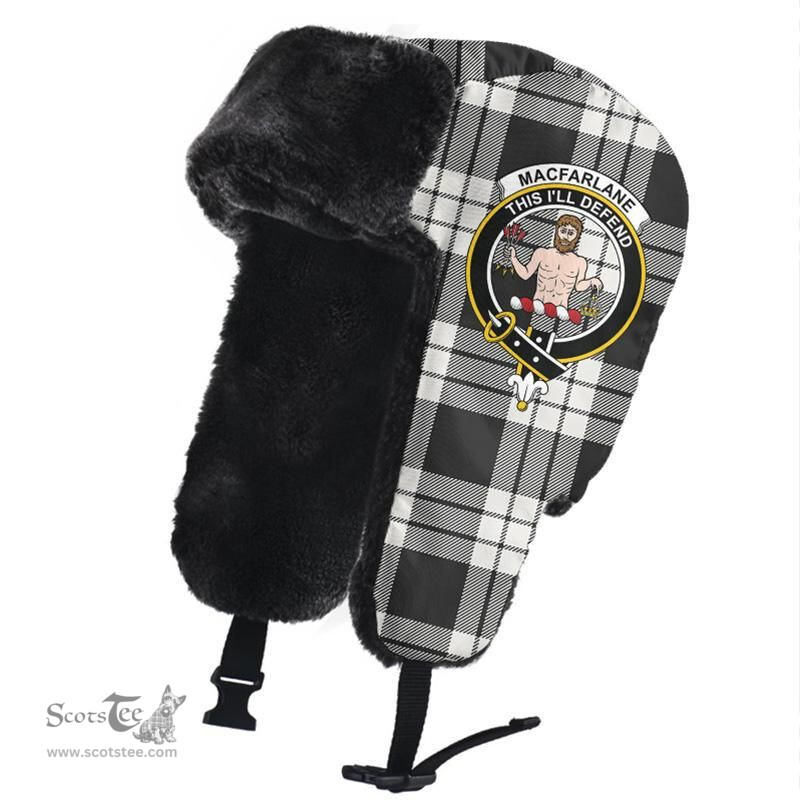 Scottish MacFarlane Black & White Ancient Clans Tartan Trapper Hat - Crest Classic Scottish Plaid Tartan Plaid