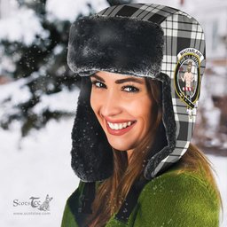 Scottish MacFarlane Black & White Ancient Clans Tartan Trapper Hat - Crest Classic Scottish Plaid Tartan Plaid