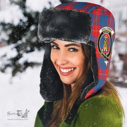Scottish Galloway Red Clans Tartan Trapper Hat - Crest Classic Scottish Plaid Tartan Plaid