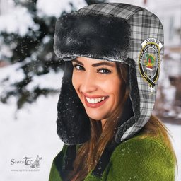 Scottish Douglas Grey Modern Clans Tartan Trapper Hat - Crest Classic Scottish Plaid Tartan Plaid