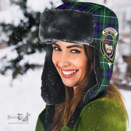 Scottish MacDonald of the Isles Hunting Modern Clans Tartan Trapper Hat - Crest Classic Scottish Plaid Tartan Plaid