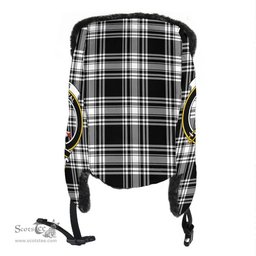 Scottish Menzies Black & White Modern Clans Tartan Trapper Hat - Crest Classic Scottish Plaid Tartan Plaid