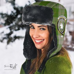 Scottish Cunningham Dress Green Dancers Clans Tartan Trapper Hat - Crest Classic Scottish Plaid Tartan Plaid