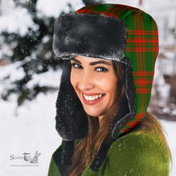 Scottish Menzies Green Modern Clan Tartan Trapper Hat - Classic Scottish Plaid Tartan Plaid