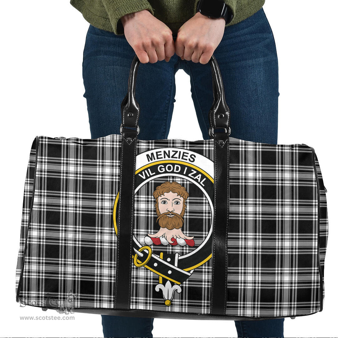 Scottish Menzies Black White Modern Clan Tartan Travel Bag - Crest Classic Scottish Plaid Tartan Plaid