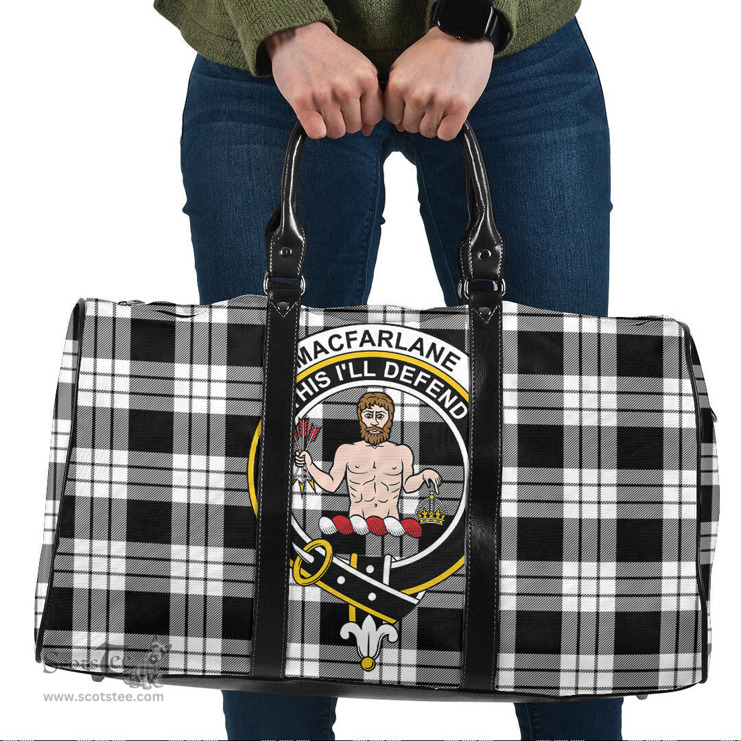Scottish MacFarlane Black White Clan Tartan Travel Bag - Crest Classic Scottish Plaid Tartan Plaid
