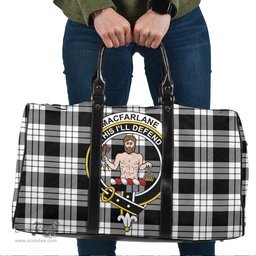 Scottish MacFarlane Black White Clan Tartan Travel Bag - Crest Classic Scottish Plaid Tartan Plaid